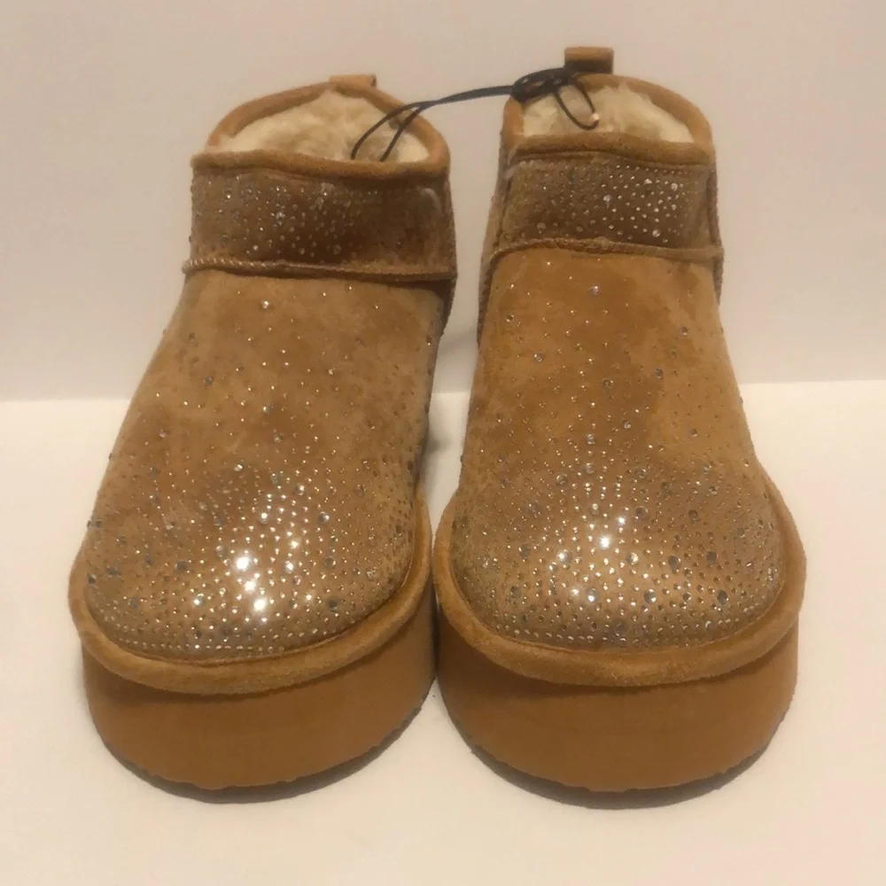 Madden Girl G-Bondhr Sparkling Tan Platform Booties